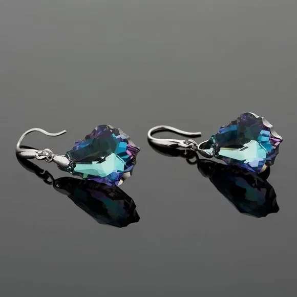 Silver with Vitrail Light Austrian Crystal Baroque Dangling Drop Hook Earrings